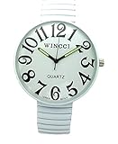 Mens Ladies Jumbo Big Numbers Stretch Elastic Band Fashion Watch Wincci (White)