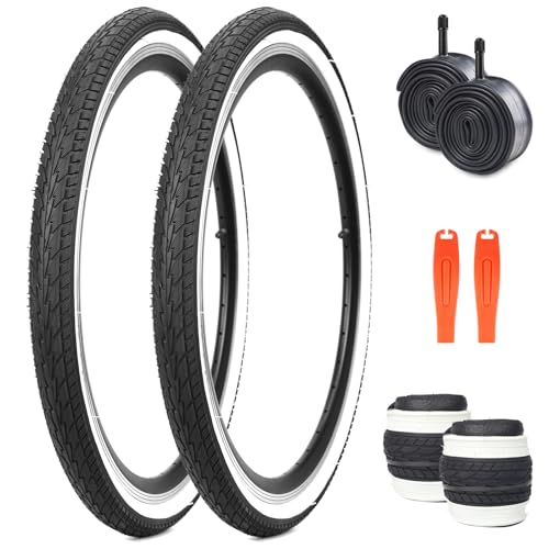 24 x 1.75 Inch Bike Tire 2 Pack Bicycle White Wall Side