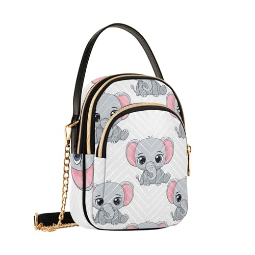 Cute Cartoon Elephants Grey Single Shoulder Handbag Women Quilted Chain Strap Cell Phone Purse Cute Ladies Crossbody Satchel Bag2