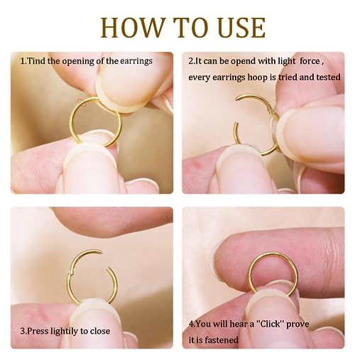 Ohrringe Gold Creolen Set, Silber dünn Nasenring Titan für Damen Herren 18G Septum Helix Tragus Conch Piercing Hypoallergen Knorpel Lippenpiercing Nasen Goldene Ohrringe 8mm