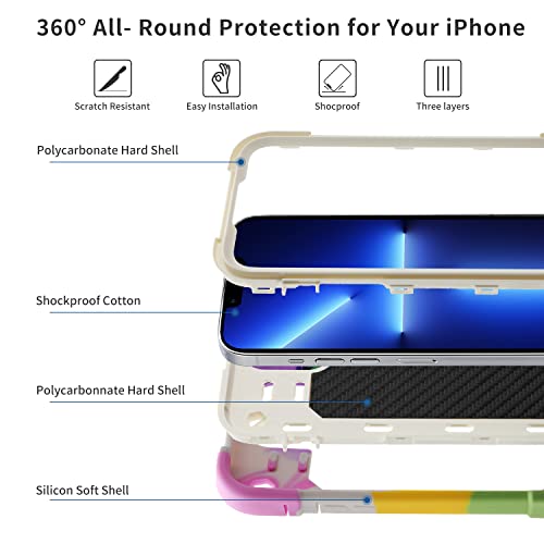 Image of MARKILL Compatible with iPhone with Built-in 360Rotating Ring Stand, Military Grade Drop Protection Full Body Rugged Heavy Duty Case Durable Cover (Rainbow White, iPhone 13 mini /12 mini 5.4 inch)