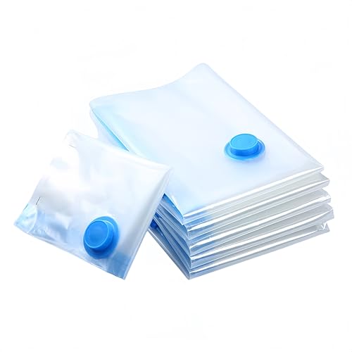 Bolsas de almacenamiento al vacío con bomba de mano, paquete de 8 bolsas de ahorro de espacio, transparentes y azules (8 medianas)