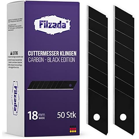 Filzada ® 50x Cuttermesser Klingen 18mm - Abbrechklinge/Messerklinge Carbonstahl - Black Ultrascharf Cover