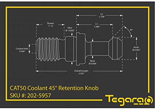 Tegara CAT50 45 Coolant Thru Pull Stud Retention Knob for Haas 202-5957-5 P[