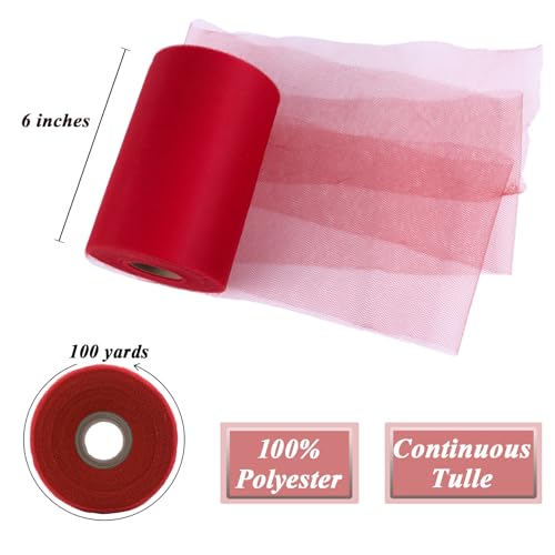 Image of Red Tulle Fabric Roll 6 Inch x 100 Yards Tulle Ribbon