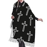 FUNINDIY Black Cross Scarf With Tassel For Women Fashion Soft Warm Shawls Wraps For Fall Winter