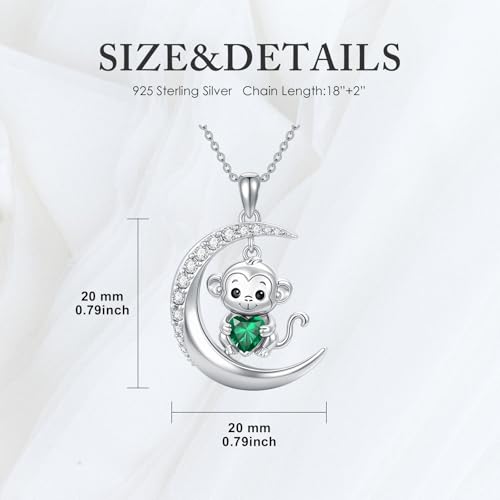 Image of PROESS Animal Birthstone Necklace 925 Sterling Silver Otter /Axolotl /Hippo /Elephant /Dachshund /Monkey /Red Panda Pendant Necklace Animal Birthstone Jewelry Gifts for Women
