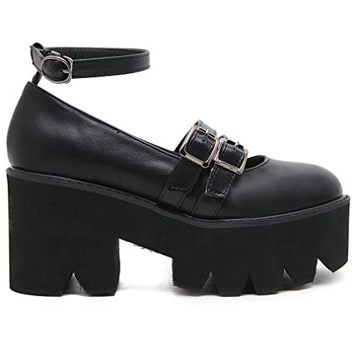 Parisuit Women's Goth Mary Jane Platform Shoes Chunky Heeled Ankle Strap Pumps Dress Shoes3