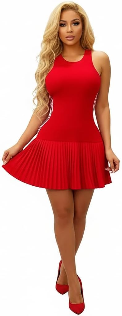 kaimimei Women Summer Striped Pleated mini Dress Casual Sleeveless Ribbed Athletic Short Dresses - Image 6