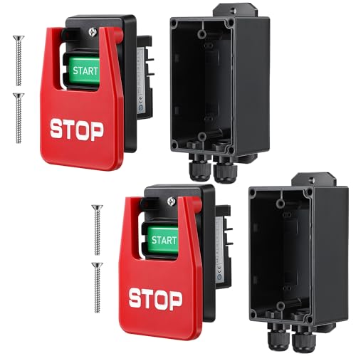 Dreyoo 2 Set 120/230V Single Phase On/Off Switch, Efficient 120V 2HP Switch On Off, Safety Paddle Switches with Large Stop Sign Paddle Easy Contact for Fast Power for Table Saw, Woodworking Tools