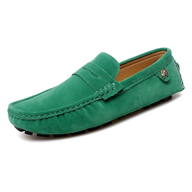 Ninepointninetynine Mocassins pour homme avec bout rond en daim, mocassins Penny à talon plat confortable et flexible, décontractés et à enfiler, Vert, 42...