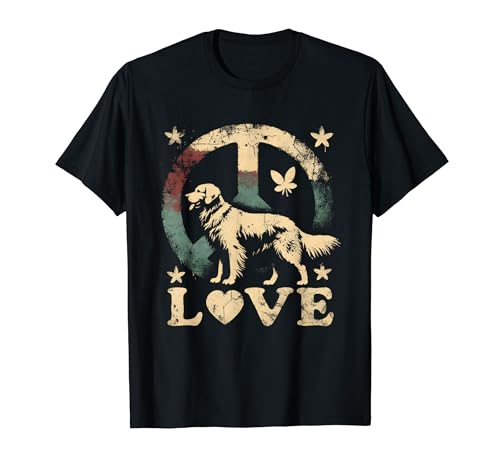 Peace Love Golden Retriever Dog - Amante del símbolo de la paz vintage Camiseta