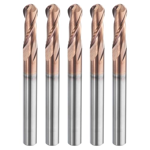 Image of HARFINGTON 5 Pcs Ball Nose End Mill 2 Flute 1 /4 inch Diameter 1 /4 inch Shank Tungsten Carbide TiAlN Coated Spiral CNC Router Bits 3 /4 inch Cutting Length Single End Ball for Carving Engraving Grinding