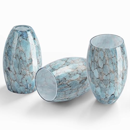 Glass Pendant Light Shade 7.64H Blue Oval Lamp Cover Replacement for Kitchen Island Modern Globe Light Cover Decorative Glass Ceiling Chandelier Shades Hanging Pendant Lamp Shade Only 3 Pack
