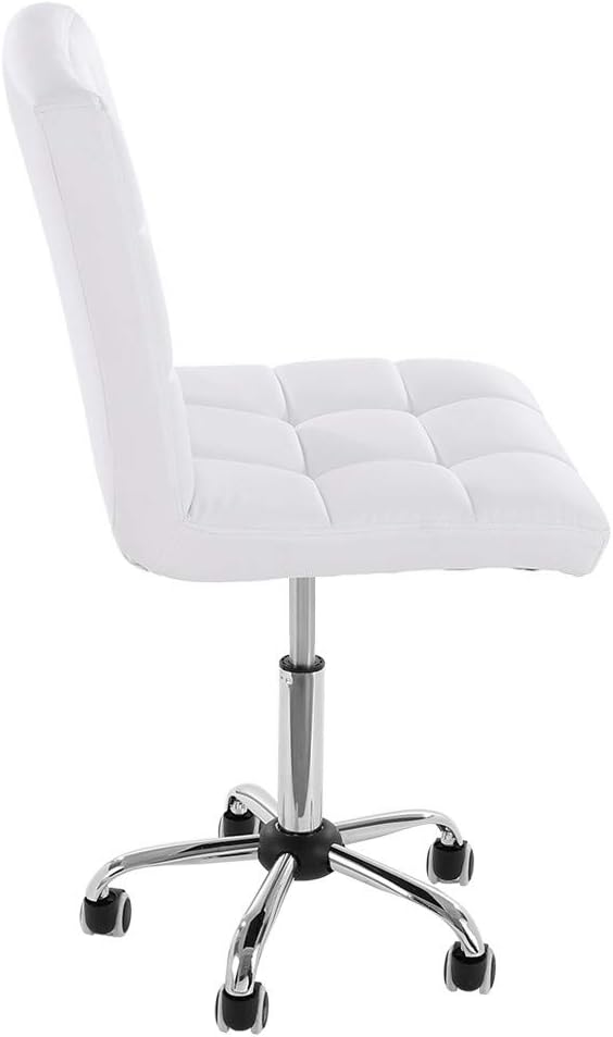 Office Desk Chair with Adjustable Height, Fashion Casual Lift Chair 360 Degree Free Rotation Pulley Chair Home Computer Task Chair for Work Space, Brown & White (White)