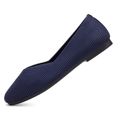 Frank Mully Womens Wide Flat Shoes Square Toe Shoes Knitted Work Flats Comfortable Women Shoes Comfortable Women Shoes3