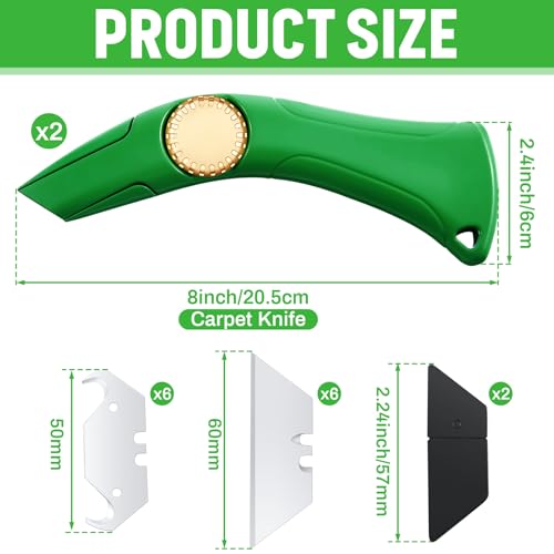 Image of WILLBOND 2 Pcs Navajas Para Roofing Fixed Blade Roofing Knife, Heavy Duty Utility Knife for Drywall, Vinyl, Carpet Cutting, Metal Roofings Tools with Replacement Hook Blades (Dark Green)
