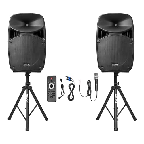 VEVOR Portable PA System, 2000W (PMPO) Powered, Sound System Set with 3 Channel Mixer, Dual Speakers, Wireless Bluetooth, Microphone, Compact Stands, USB & SD Inputs, Remote Control, for DJs Events