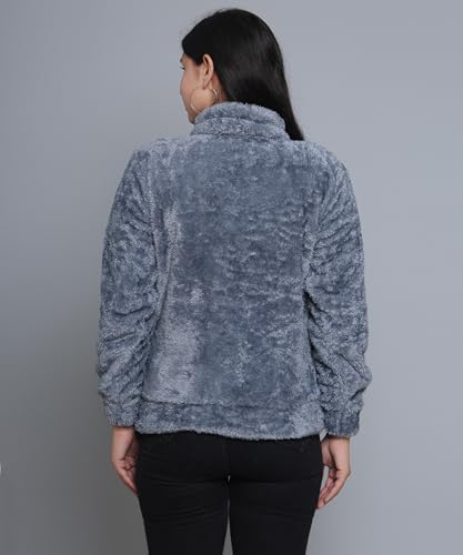 Image of Women's Ultra-Soft Plush Fleece Winter Jacket with High Neck & Full Front Zipper | Warm Cozy Fur Coat for Casual, Travel, Outdoor & Daily Cold Weather Wear