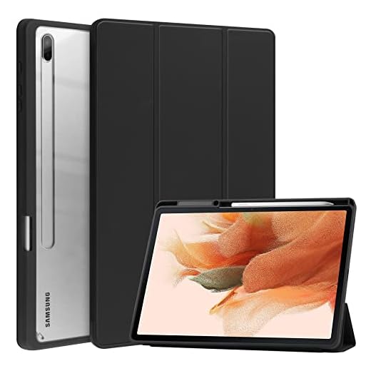 VOVIPO Hybrid smalt stativ fodral för Samsung Galaxy Tab S8 Plus/S7 FE / S7 Plus 12,4 tum, stöttåligt fodral med klart transparent skal på baksidan för Galaxy Tab S8 Plus/S7 FE / S7 Plus 12,5 tum