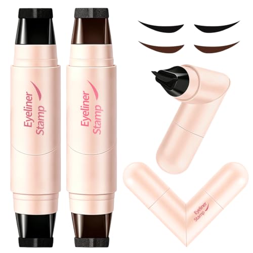 STNFAREBI Tampon Eyeliner Double Embout, Eyeliner Tampon Symétrique, Rotation 90° Pliable, Haute Pigmentation, Waterproof et Résistant à la Transpiration, Séchage Rapide, Longue Tenue, Noir + Marron
