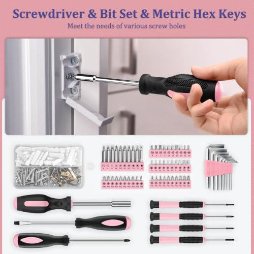 Image of Sundpey 281 Pcs Home Tool Kit Portable Complete General Hand Tool Set Pink