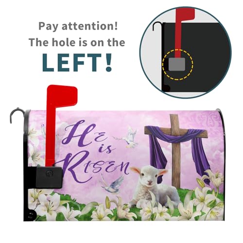 Image of He is Risen Mailbox Cover Magnetic, Easter Cross Lamb Mailbox Wrap 21x18 Inch, Spring Lily Flowers Standard Size Waterproof Letter Post Cover for Yard Garden Outdoor Outside Home Decor
