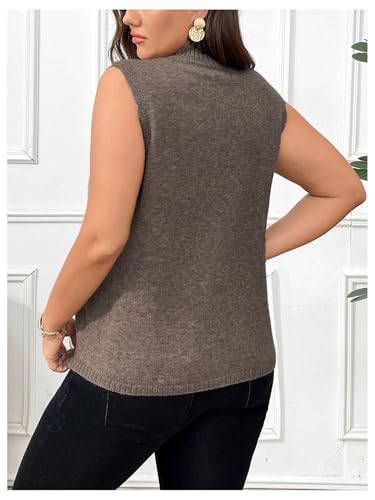 OYOANGLE Women's Plus Size Mock Neck Wrap Hem Sweater Vest Sleeveless Split Asymmetrical Hem Pullover Tops2