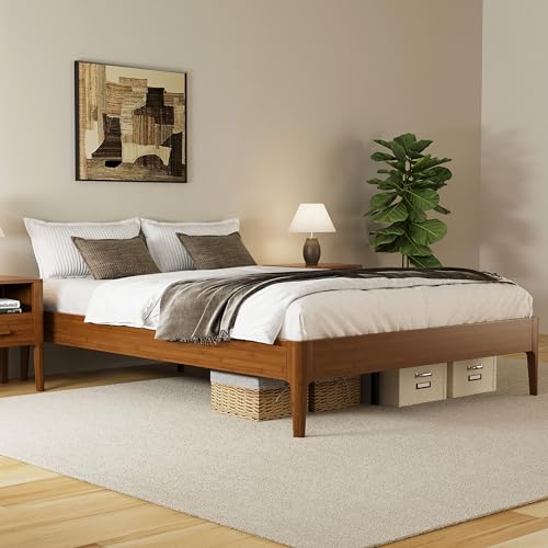 DGSPVCT 15 Inch Solid Bamboo Wood Queen Bed Frame, Platform Bedframes Without Headboard, Mid-Century Modern Beds with Under Bed Storage and Wood Slat Support, No Box Spring Needed/Noise-Free, Brown