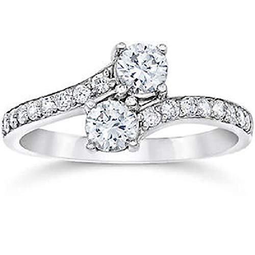 2 Carat Forever Us Two Stone Round Sim Diamond Solitaire Ring 14K White Gold Over .925 Saterling Silver