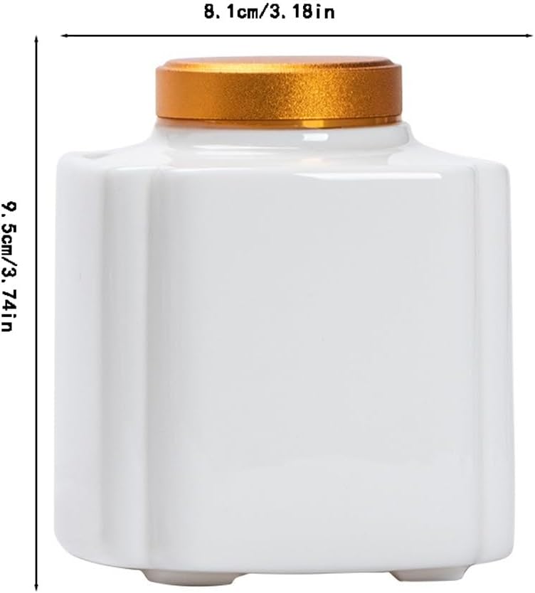 SONGCHAO Sugar Jar White Porcelain Tea Storage Jar, Sealed, Alloy Lid, Small for Home Use Tea Canister