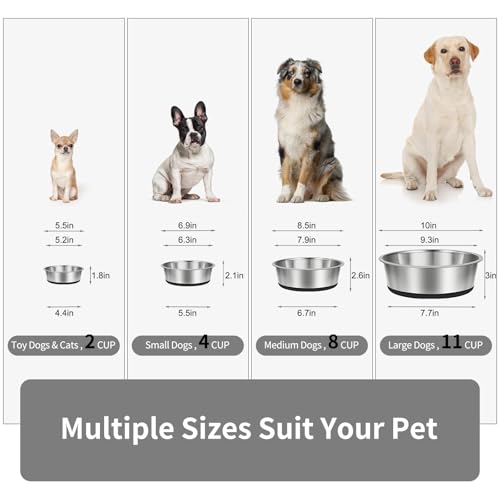 Taglory 8 Cup Stainless Steel Dog Bowls Set of 2 for Food and Water, Silicone Base Anti-Slip, Rust Resistant, Extra Thick Metal Bowls for Medium Dogs, 59oz, Black - Image 3