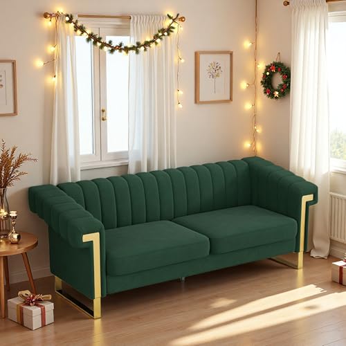 P81 RG2 Retro Green Sofa Cream Velvet Sofa with Gold