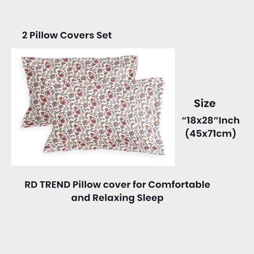 Image of RD TREND Presents Elastic Bedsheets for King Size Bed (78X72X8 Inch),Glace Cotton 210 TC with 2 Pillow Covers(18 X 28 Inch), Color- Beige Pattern-Red Rose Floral