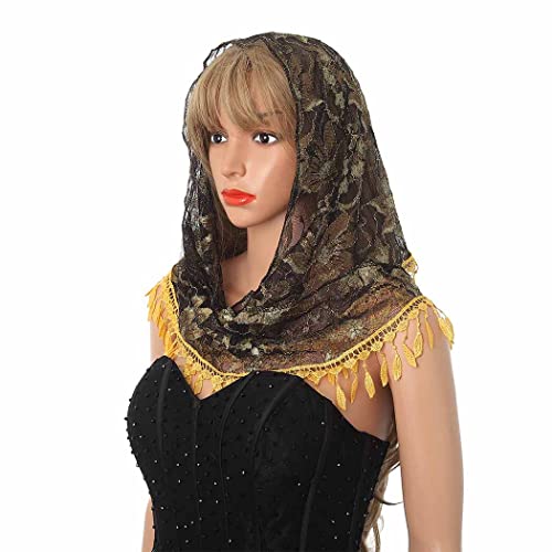 Wedding Lightweight Church Veils Lace Scarf Tassel Veils for Church Bridal Mass Tulle Wrap Mantilla Veils for Women