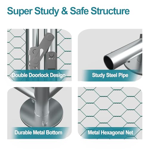 Large Chicken Coop, Chicken Coops for 30 Chickens, Chicken Runs for Yard with Water Poof & UV Resistance Cover, Spire Roof Chicken Coop Run with Double Lockable Doors for Outdoor Backyard