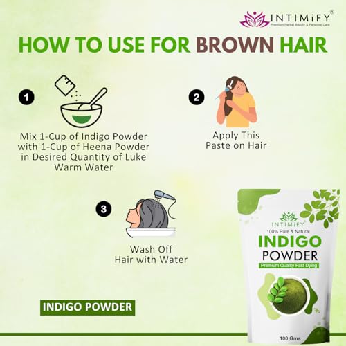 Image of INTIMIFY Indigo Powder For Black Hair | Natural Hair Colour For Women & Men 100 gms (Pack of 1)