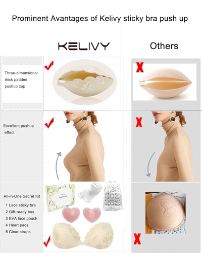 Image of Adhesive Bra Push up Strapless Sticky Invisible Upgrade Lace Bras for Women Dress Backless with Detachable Strap Nipple Cover