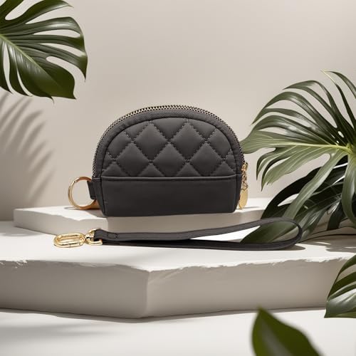 M-Plateau Quilted Nylon Coin Purse, Womens Small Wallet with Detachable Pouch Wristlet, Credit Card Holder with Zipper for Travel (Pure Black)3