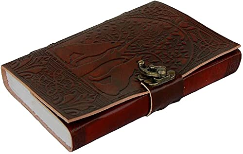 Tuzech Tree Of Life With Wolves Vintage Book Of Shadows Handmade Leather Journal Diary Hocus Pocus Notebook Seven Chakra Gift For Men Women Him Her With Leather Bound 7X5 Inches #TOP2