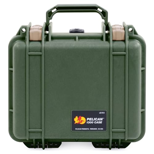 ColorCase Pelican Protector 1300 Case OD Green - Small Size Waterproof Case with Pick & Pluck Foam & Convoluted Lid Foam - Desert Tan Latches