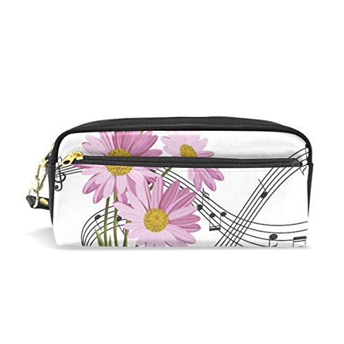 Preisvergleich Produktbild KKLDOGS Schönes Federmäppchen mit Gänseblümchen-Motiv, aus Leder, für Schreibwaren, Stifte, Reisen, kleine Kosmetiktasche