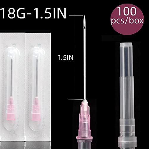 100Pack 18Ga 1.5 Inch Dispensing Needles Sterile Lab Syringe Accessories, Individually Sealed Packed