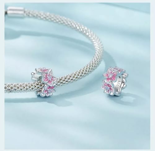 Abalorio de plata compatible que no pierde brillo flor de cerezo rosa ópalo 7