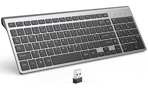 Wireless Keyboard with Numeric Keypad JOYACCESS 2.4G Slim and Compact Silent Wireless Keyboard(QWERTY UK layout) for Computer/Desktop/PC/Laptop/Surface/Smart TV and Windows 10/8/ 7 - Black+Gray