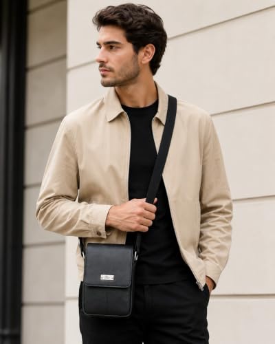 Image of Allen Cooper Premium Leather Sling Bag for Men | Crossbody Messenger Bag with Adjustable Shoulder Strap | Travel Organizer Shoulder Bag for Daily Use, Office & Outdoor Carry