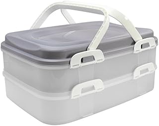 COM-FOUR® Container transport box - Cake container and grocery box with 2 floors and lifting insert in gray pastel (01 piece - container dark grey)