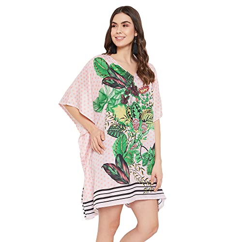 Image of Oussum Short Caftans for Women Plus Size Kaftan Tunic Tops Polyester Summer Beach Clothing Mini Cover Ups Dress for Ladies