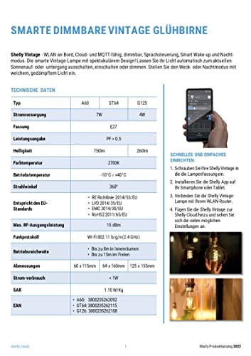 Shelly Vintage G125 Smart Home gloeilamp, dimbaar, E27, digitale afstandsbediening, retro gloeilamp via app en wifi… - Afbeelding 8