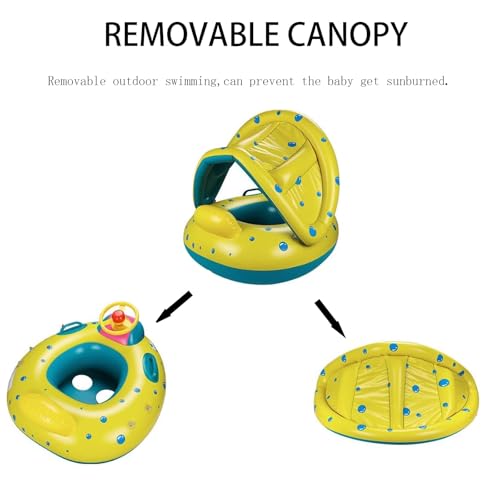 NMM Baby Pool Float with Removable Canopy for 6-36 Months, All-in-One Toddler Swim Ring with Steering Wheel, Horn & Foot Pump, Inflatable Baby Floaties with Sunshade by NMM - Image 5